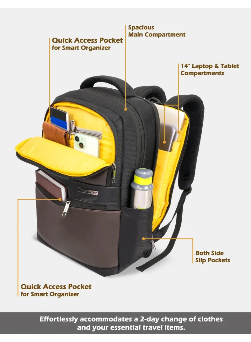 Lavie  Sport Armour26 Laptop Backpack 24L with Trolley sleeve For Men & Women (BLACK/CHOCO)  | Best Price UAE